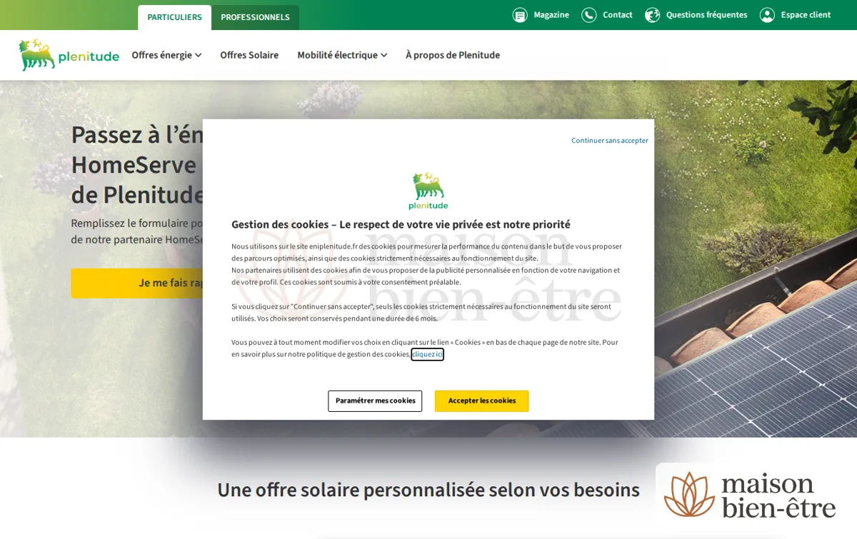 Capture : Installation de panneaux solaires avec HomeServe | Plenitude